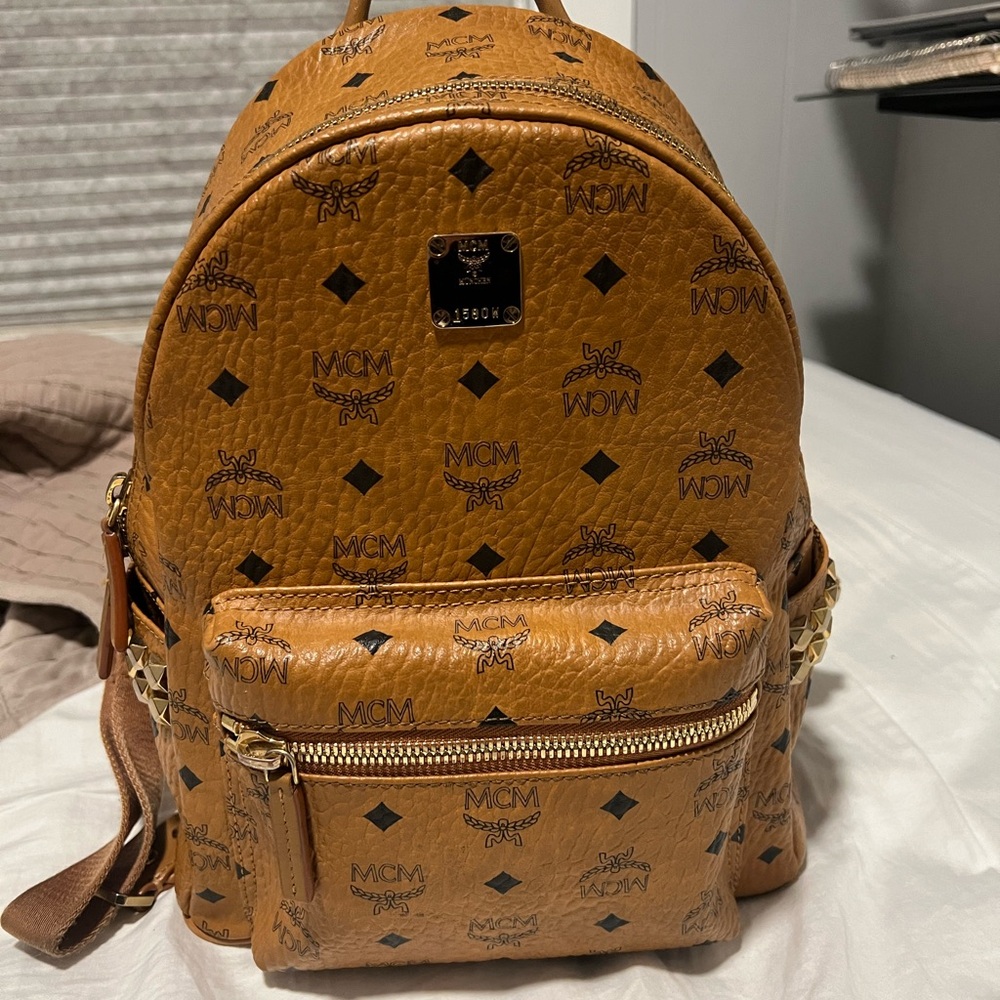 MCM Tan Logo Backpack